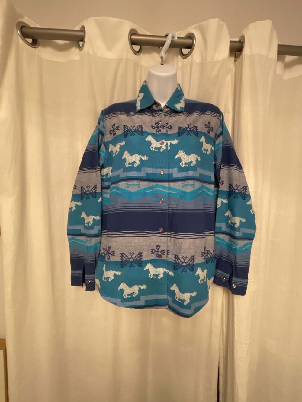Adobe Rose Vintage Western Horse Print Southwestern Snap Shirt